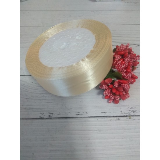 ОПТ Лента атласная однотонная 2,5 см*25 ярдов, цв. кремовый 08, цена за катушку